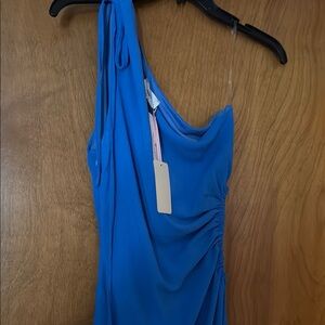 Bright Blue One-Shoulder Ruched Dress